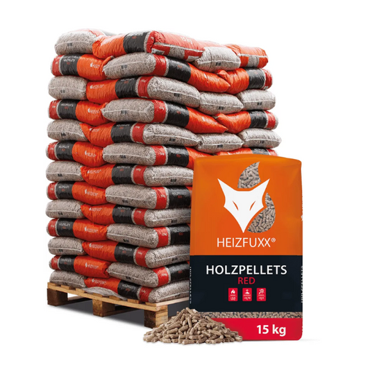 Heizfuxx Holzpellets Red – 975 kg Palette (65 x 15 kg Säcke)