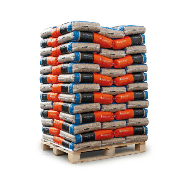 Heizfuxx® Holzpellets Blue – Buche &amp; Eiche, 975 kg Palette (65 x 15 kg Sackware), DIN EN ISO 17225-2 A1